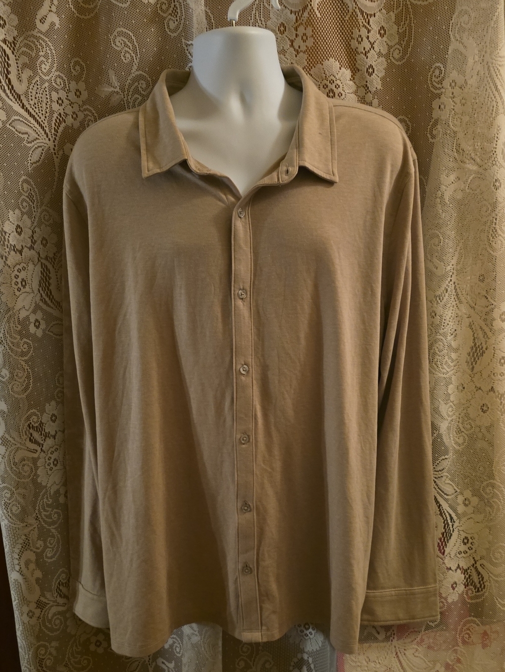 New all in motion Men's XXL Beige Long-Sleeve Button-Down Quick Dry Knit Shirt